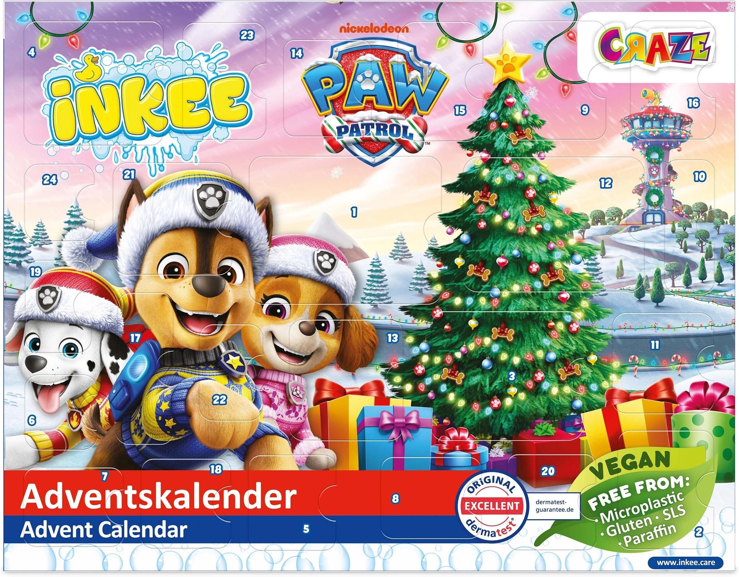 Adventskalender CRAZE "Craze Adventskalender Inkee Paw Patrol", bunt (weiß, neutral), B:0,45cm H:3,2cm, Adventskalender, Adventskalender weiß, neutral Einheitsgröße
