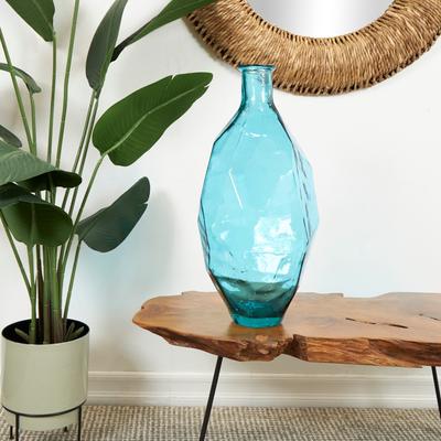 ARCILLA ELEMENTAL Exquisite Recycled Glass Tall Spanish Bottleneck Vase - Blue or Teal