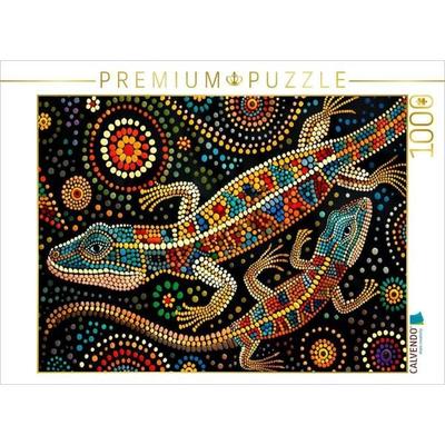 CALVENDO Puzzle Eidechsen - Im Stil der Kunst der Aborigines | 1000 Teile Lege-Größe 64x48cm Foto-Puzzle für glückliche Stunden