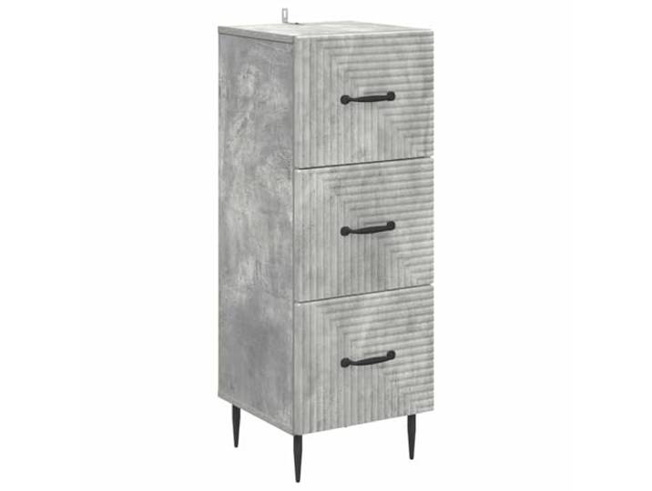 KLGBNCVE Schubladenschrank Betongrau 33 x 34,5 x 89,5 cm Holzwerkstoff Pfostenbeine, Stangengriffe, rechteckige Form, metallische Akzente, Vintage-Optik, Flur, Büro