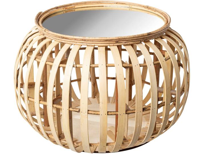 Beistelltisch CREATIV HOME Beistelltisch mit Spiegelplatte , beige (natur), B:54cm H:54cm T:35cm, 80% Bambus, 20% Glas, Tische, Beistelltisch
