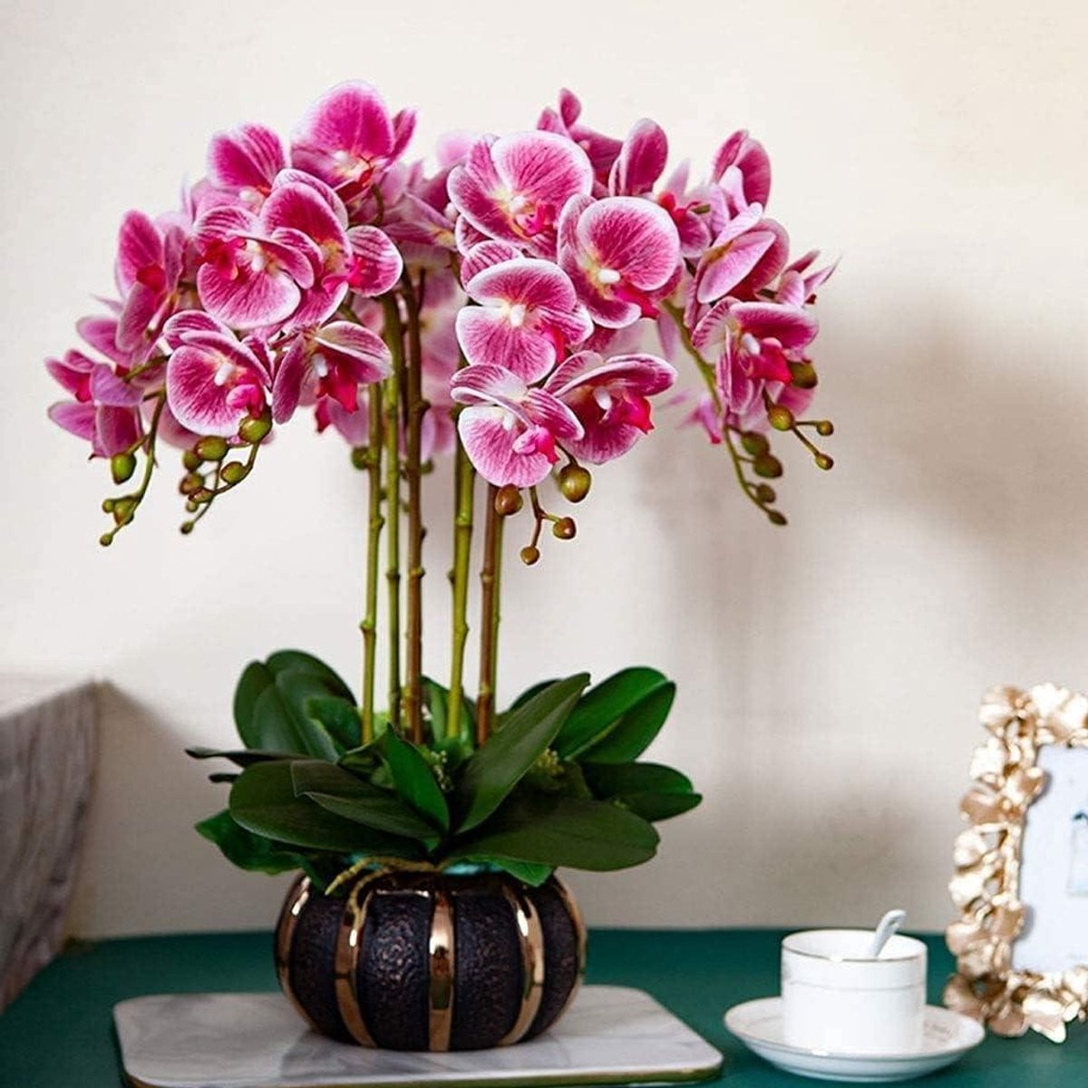 Roze Kunstorchidee met vaas - Realistische nepbloem decoratie - Hoogte: 50 cm
