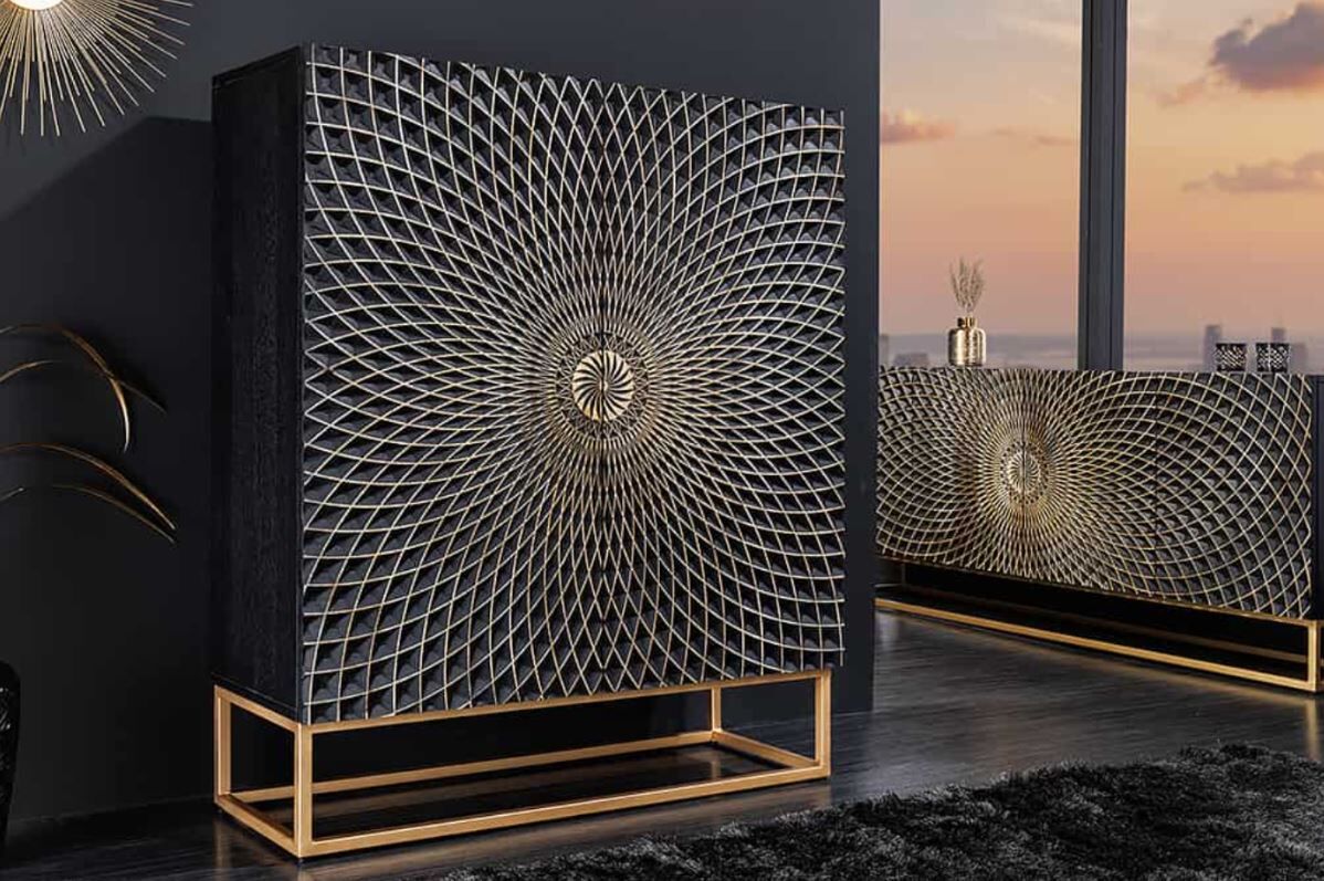 Highboard illussie zwart mangohout
