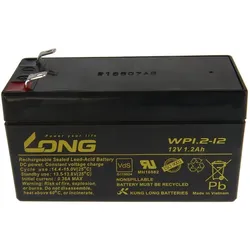 Blei-Akku Long MP1.2-12, mit VDS-Zulassung, 4,8mm Faston Anschluss, 12 Volt, 1,2 Ah
