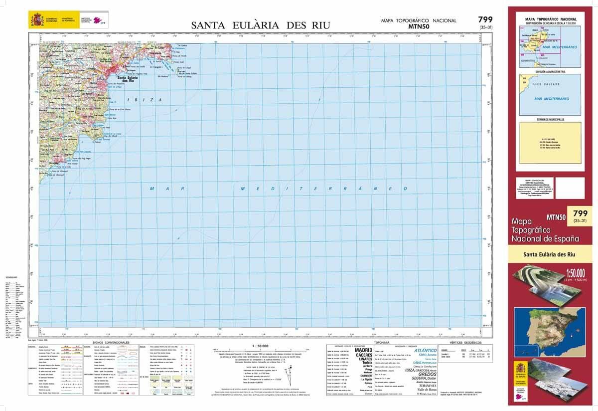 Carte topographique de l'Espagne n° 0799 - Santa Eulalia del Río (Ibiza)   CNIG - 1/50 000