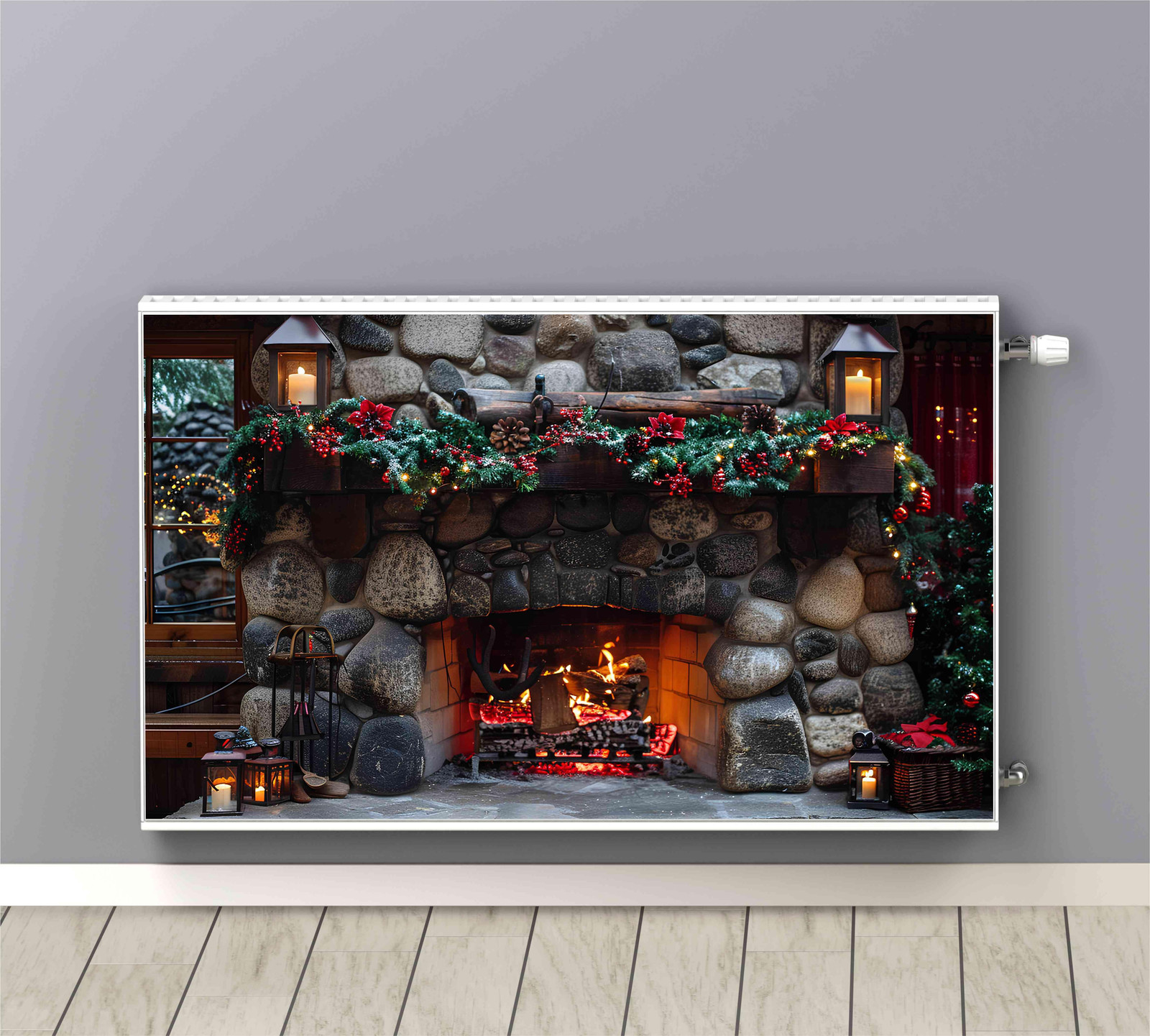 Naklejkomania Kerst Radiatorafdekking met Open Haard Design B: 100 cm, H: 60 cm