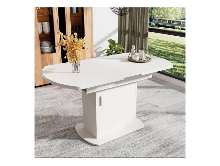 LuxusKollektion Esstisch Esstisch Ausziehbar Stauraum Küchentisch L110130 Weiß+silberner Griff (1-St)