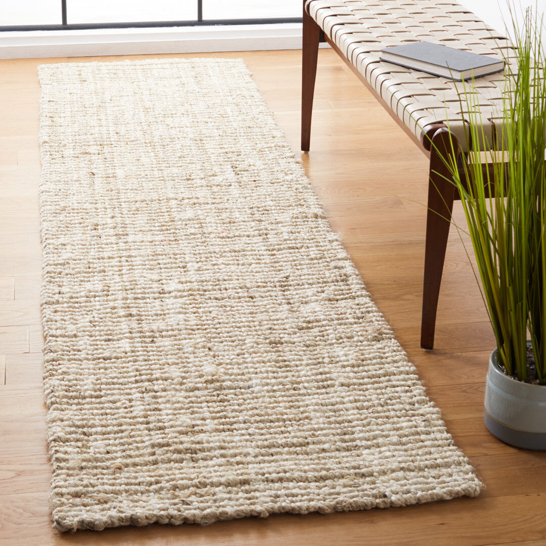 Ebern Designs Jute / Sisal Hand Woven Area Rug Ivory Runner 69 x 213 cm