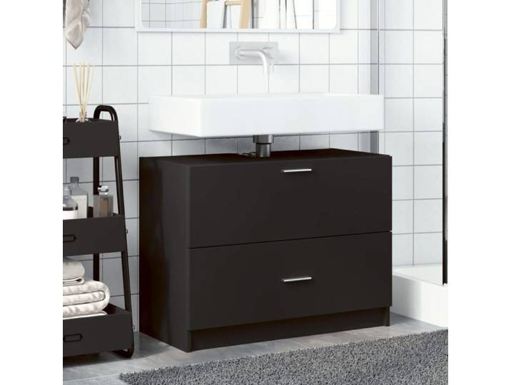 (Vente chaude) Armoire d'évier CLARENCE Cabinet Sous vasque Cabinet de toilette， noir 78x37x59 cm bois d'ingénierie - M413757