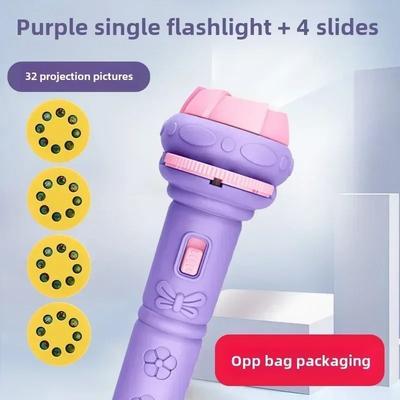Useful Little Things Cartoon Projector Flashlight Educational Toy purple 4 Cards