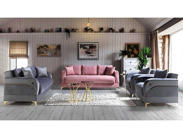 JVmoebel Sofa Textil-Sessel und Sofa-Set in Grau und Rosa für modernes Wohnen, Set, Made in Europa