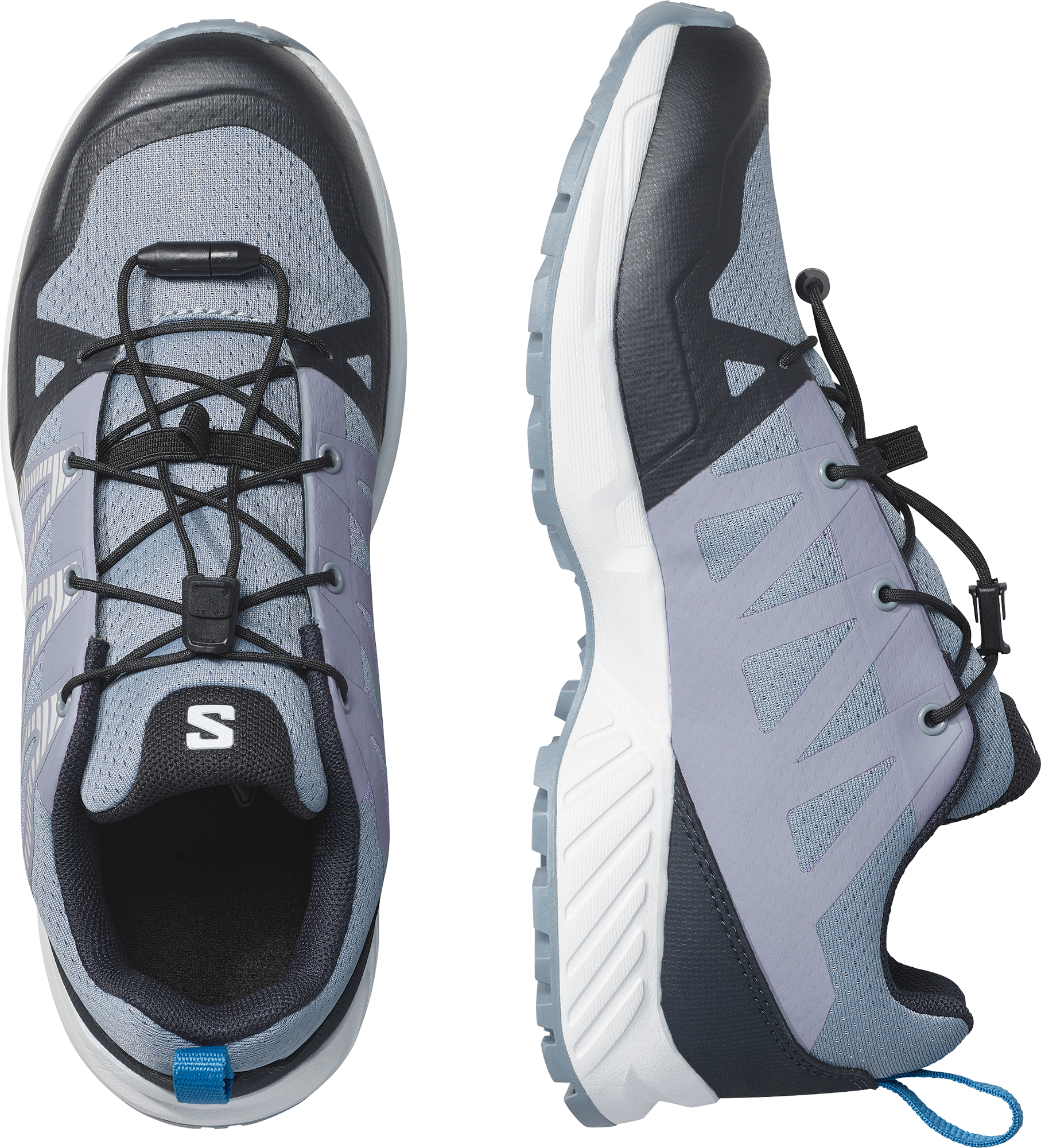 Wanderschuh SALOMON "OUTSCAPE J", Gr. 34, atmungsaktiv, grau (tradewinds, lunar rock, strong blau), Synthetik, Textil, Schuhe Wanderschuh, pour enfants et adolescents tradewinds, lunar rock, strong blau 34, atmungsaktiv