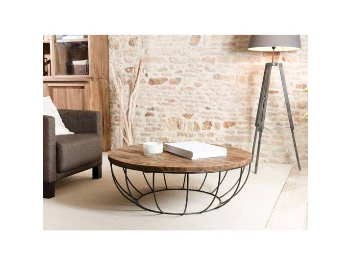 Table basse coque noire 100x100 cm en teck recyclé - APPOLINE