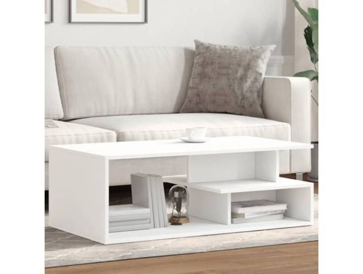 HEFZGDB Weißer Couchtisch 102x55x35 cm aus Holzwerkstoff mit Stauraum und Stabiler Platte, langlebiges Wohnzimmermöbel für eine Moderne Einrichtung, Beistelltisch mit zeitlosem