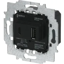 Busch-Jaeger Netzteil-Einsatz USB A+C 6475 U (18 W, 2 Ports), USB Ladegerät, Grau