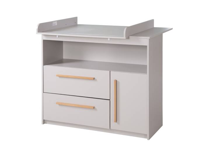 Wickelkommode Lea inkl. Wickelaufsatz - Griffe aus Holz - Beige / Grau