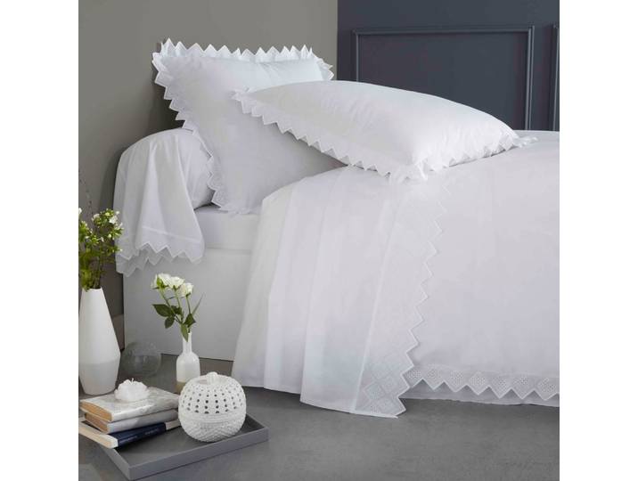 Housse de couette brodée en coton blanc 200x200