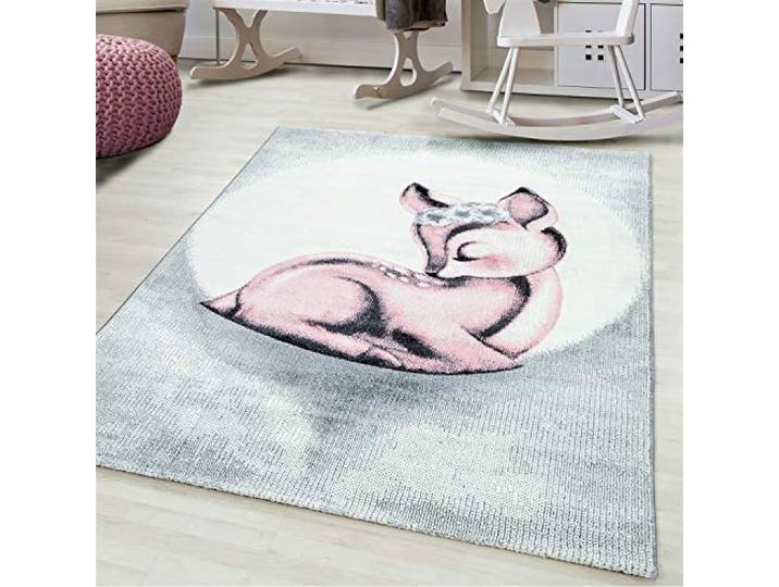 Ayyildiz Teppich-Kinderteppich Kinderzimmer Babyzimmer süsser Rehkitz Optik , Polypropylen, Pink, 120 X 170