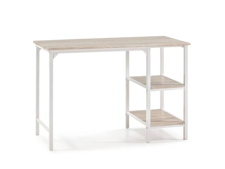 Bureau blanc, 2 étagères, style industriel, 110x55x76 cm