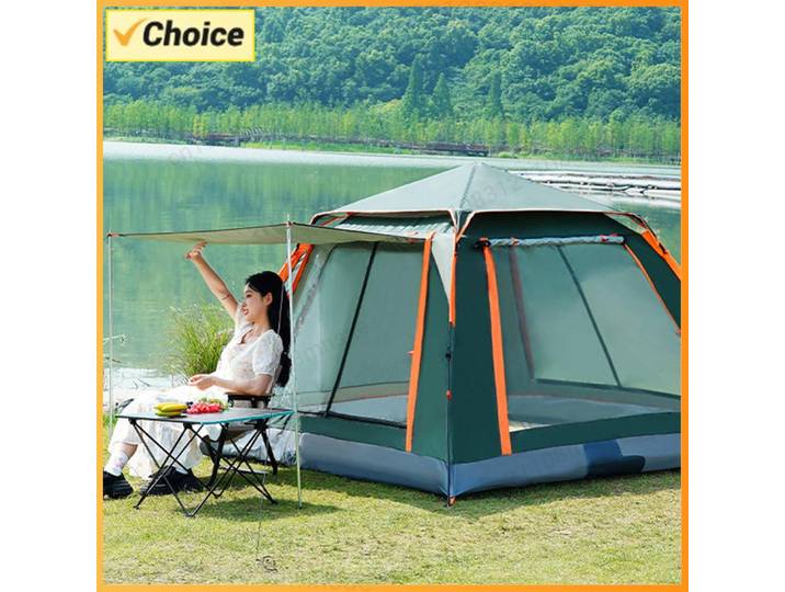 Tente automatique à ouverture rapide avec auvent, tente pliante d'extérieur, protection solaire, tente hexagonale portable pour famille 3-4/4-6 personnes