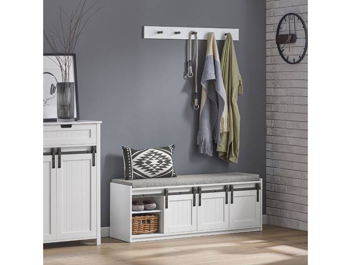 SoBuy FSR133-W Banc à chaussures avec siège, banc de rangement, banc de couloir avec portes coulissantes, coffre à chaussures, étagère à chaussures