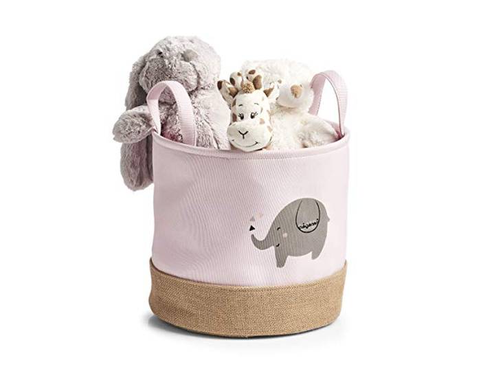 Zeller 14277 opbergmand 'Olifant', polyester/jute, roze ca. Ø 30 x 29 cm, speelgoedmand, opbergmand voor kinderkamer