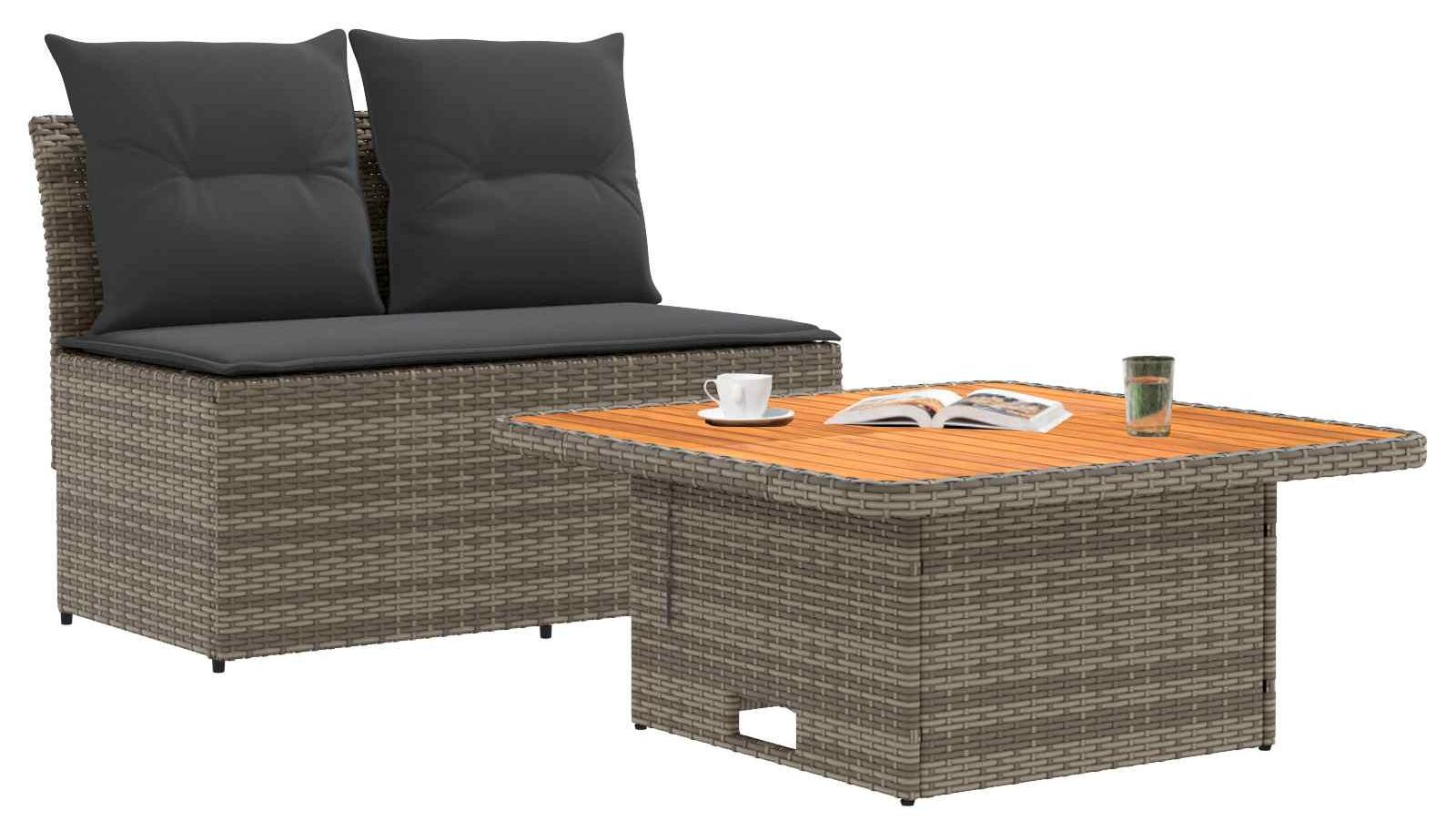 2 Stück Garten Mittel Sofa Mit Hochklapptisch Poly-Rattan