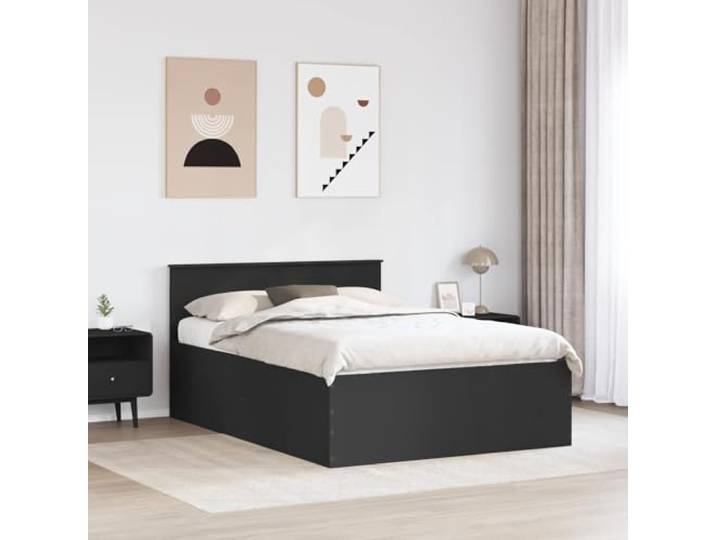 KTHLBRH Bettgestell, schwarz, 150 x 200 cm, aus mehrschichtigem Holz Modernes rechteckiges Design, robuster Rahmen mit Kopfteil, feste Leisten für stabilen Halt, einfache Montage