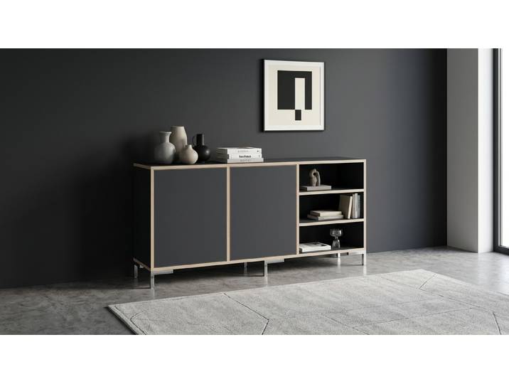 Stylishes Sideboard Premium Dekore Schwarz Multiplex Kante