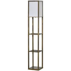 OKWISH Stehlampe Regal Holzoptik 26x26x160 cm mit 3 Ablagen und Zugschalter, E27 Fassung, Rustic Brown, warmes Licht für Wohnbereich
