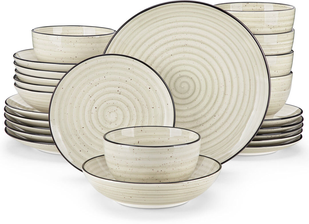 Vancasso Handmade Stoneware Dinnerware Set 24 Piece - Service for 6 Beige 24