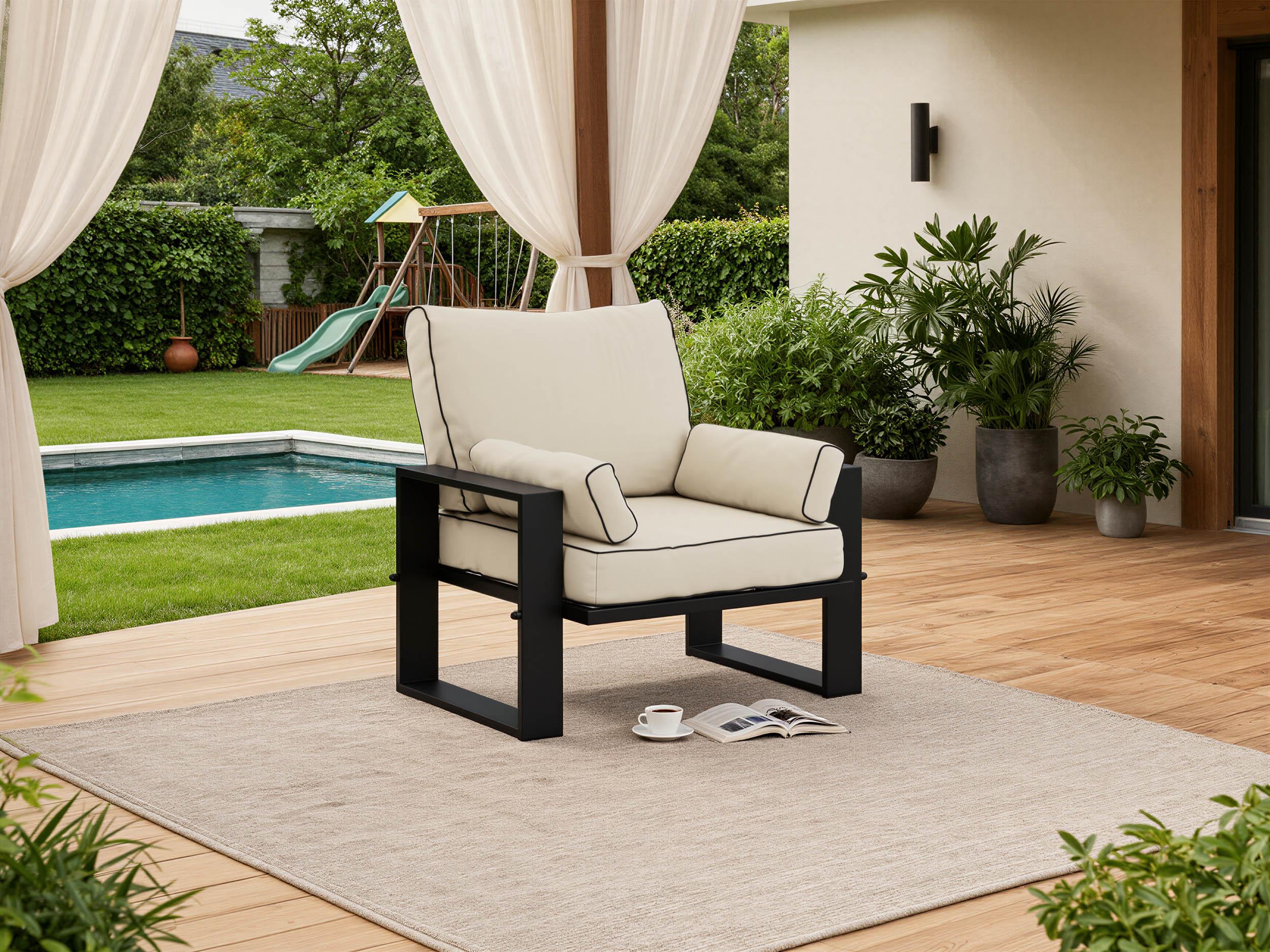 MKS MEBLE Einzelsessel, Gartenstühle, Wetterfest, Gartensessel, Outdoor Sessel - ELBA - beige