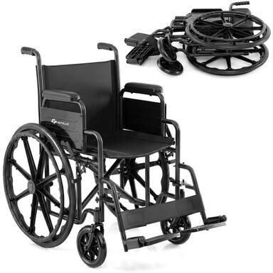 Costway Lightweight Folding Wheelchair for Adults with Swing-Away Footrest and Desk Arm-Black