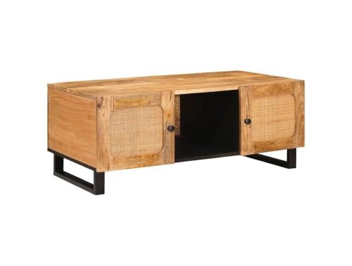 GHVBNMF Couchtisch Massivholz Mango 100x54x40cm Artisan-Eiche Eleganter Wohnzimmertisch aus Mangoholz mit 2 verdeckten Staufächern für zusätzliche Ordnung in Ihrem Zuhause.