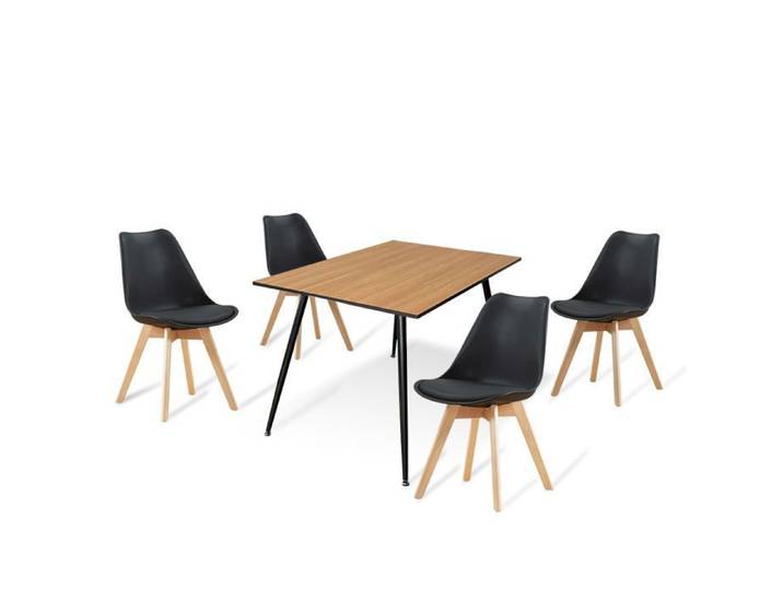 Ensemble table à manger rectangulaire et 4 chaises scandinaves bois - NoraBjorn