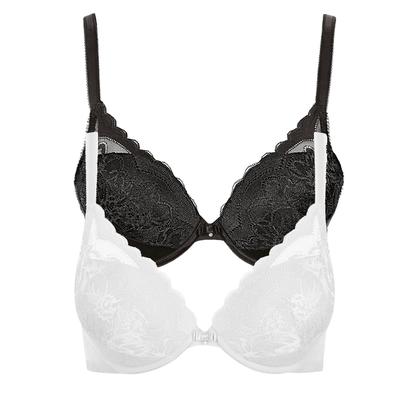 Push-up-BH LISCA "2er Pack Push up BH Evelyn", Damen, Gr. 70, Cup D, bunt (schwarz, weiß), Spitze, Obermaterial: 82% Polyamid PA. 18% Elasthan EL., BHs Push-up-BH