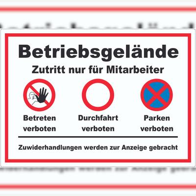 HB-Druck Aufkleber Betriebsgelände Mitarbeiter Betreten Durchfahrt Parken A1 (594x841mm)