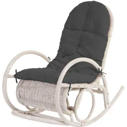 Schaukelstuhl Queluz, Schwingsessel Rattansessel, weiß ~ Auflage grau