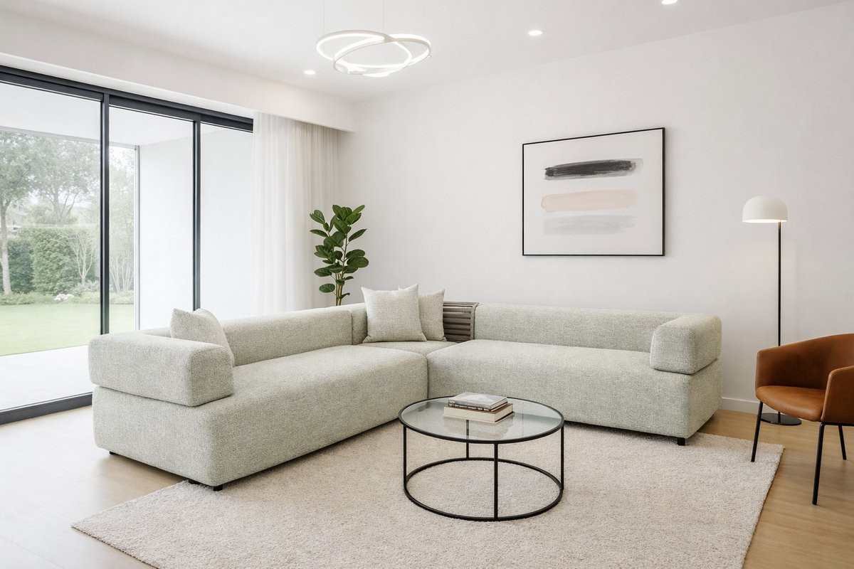 Royale U-vormige hoekbank met King matras in silver textiel – Moderne 3-delige loungebank voor de woonkamer