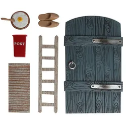 Det Gamle Apotek Wichteltür-Set 6-teilig dunkelblau, mit Leiter, 18 x 9 cm