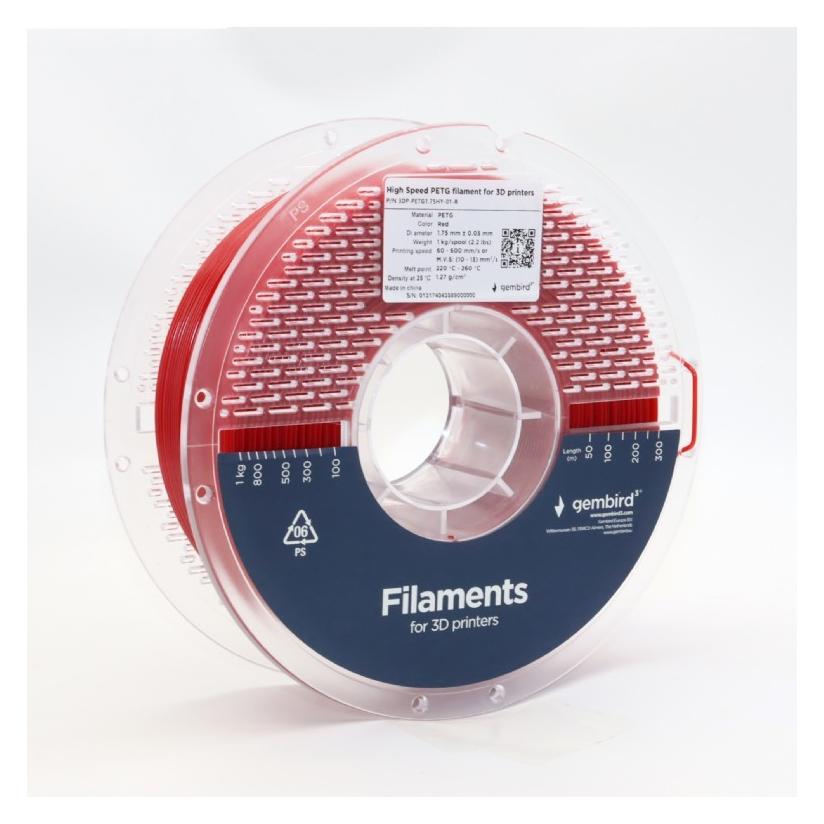 Gembird High Speed PETG (PET, PETT) - Rd - 1.75mm - 1 kg (PETG, 1000 g, 1.75 mm) (3DP-PETG1.75HY-01-R)