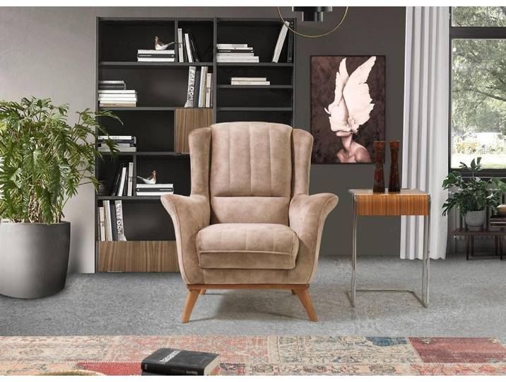 JVmoebel Polsterstuhl Beiger Relax Sessel mit Holzfüßen und komfortabler Polsterung (1 St), Made in Europa