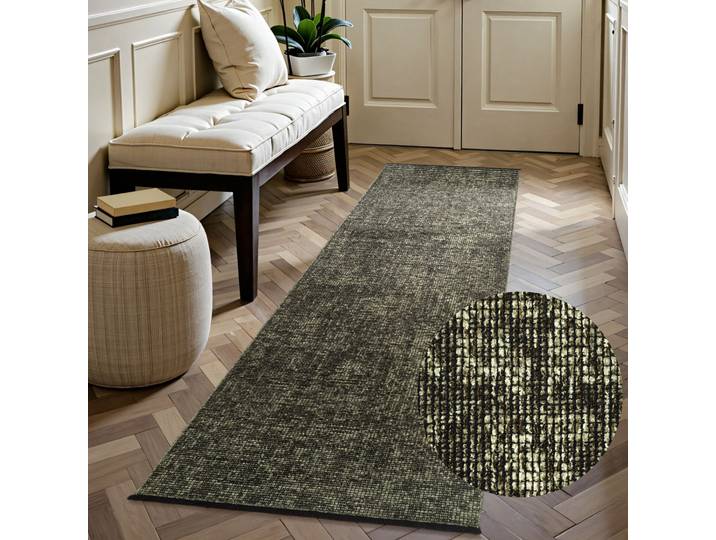 Teppich ELLE DECORATION Prisma , grün, B:80cm H:5mm L:250cm, Baumwolle, Polyester, Teppiche, Teppich, Glanz-Effekt, Karo Design, Kachel-Optik, Wohnzimmer, Schlafzimmer,Flur