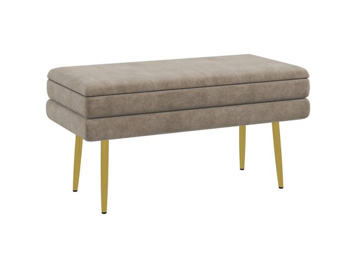 Homcom Sitzbank, Polsterbank mit Stauraum, Samtoptik, Bettbank mit Stahlbeine, Beige, Kunststoff, 37.5x43x79.5 cm, Esszimmer, Bank, Sitzbänke