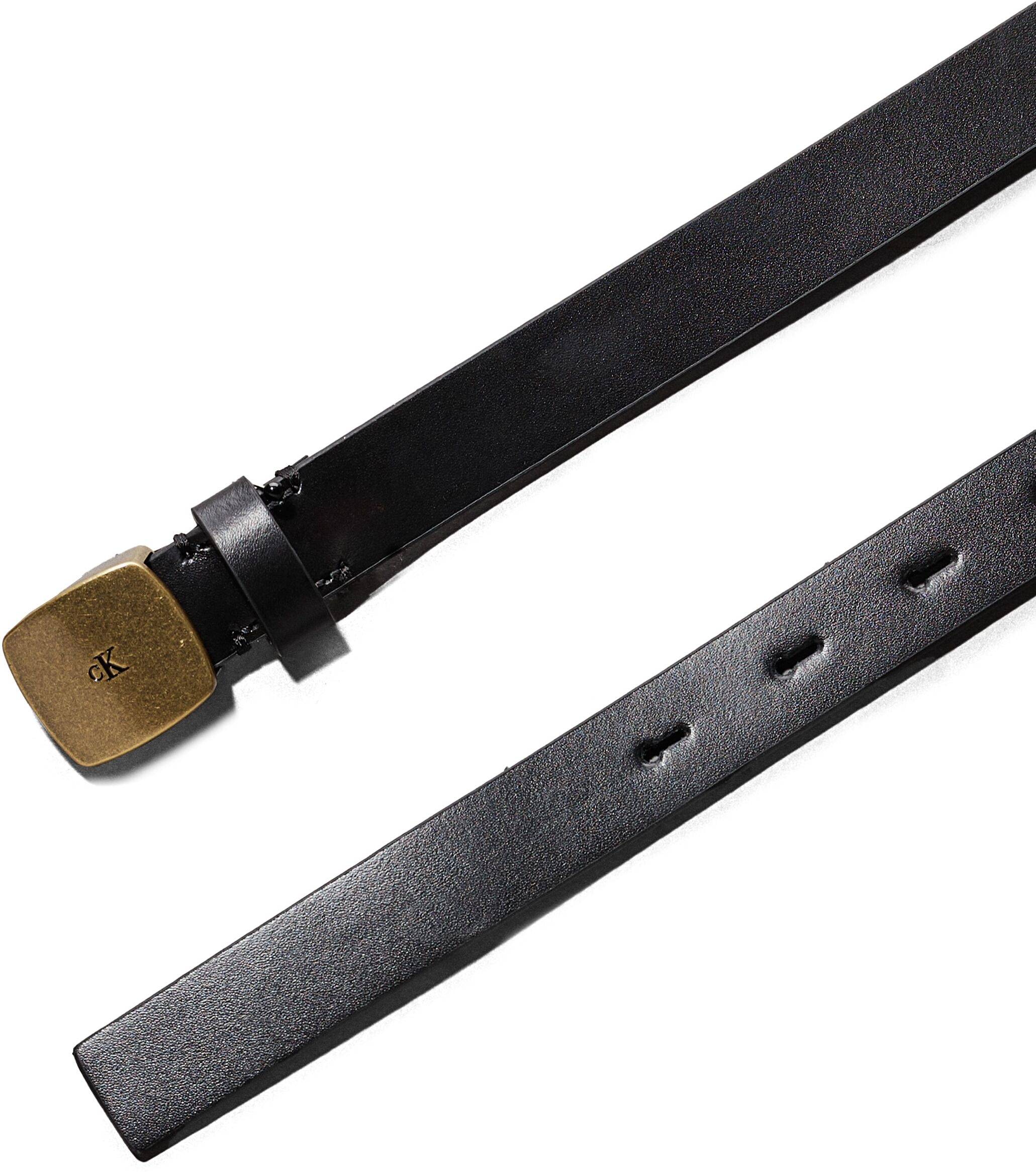 Ledergürtel CALVIN KLEIN "CASUAL PLAQUE BUCKLE 20MM", Damen, Gr. 75, schwarz (schwarz, tumbled gold), Rindsleder, unifarben, Gürtel Ledergürtel, mit großer Schnalle