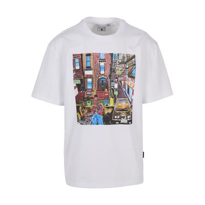 T-Shirt KARL KANI "Karl Kani Woven Signature Collaboration Oversized T-Shirt", Herren, Gr. L, bunt (weiß), 100% Baumwolle, bedruckt, oversize, Rundhals, Shirts T-Shirt