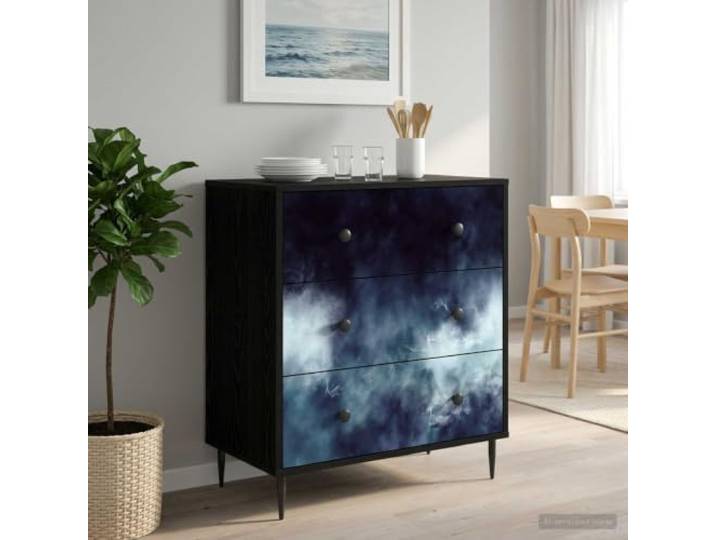 Kommode mit 3 Schubladen, Holzwerkstoff, Blaue Marmorierung, 66 x 36,5 x Moderne Optik, viel Stauraum, erhöhte Füße, matte Griffe, dekoratives Design