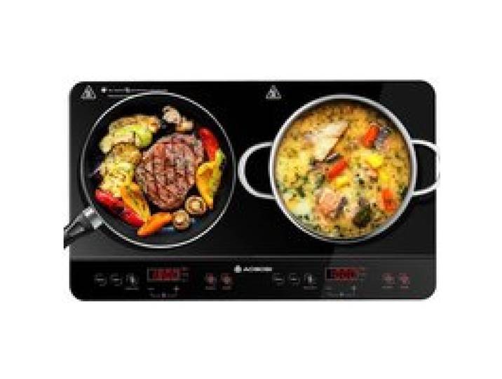AOBOSI Plaque de Cuisson 2 Feux 3500W Plaque Induction Multifonction 20 Niveaux de Température Plateau en Verre Cristal