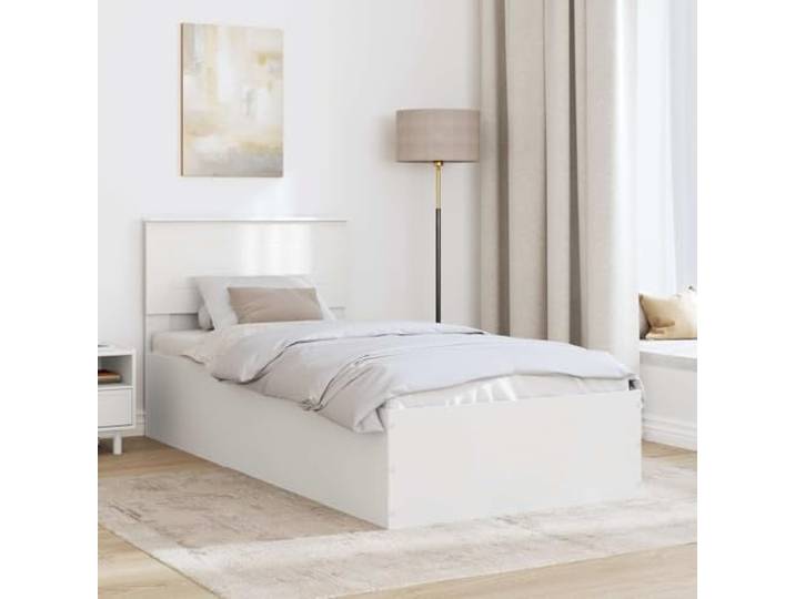 KTHLBRH Bettgestell, weiß, 90 x 190 cm, aus mehrschichtigem Holz Modernes Design, Rahmen mit Kopfteil, Lattenrost, Schlafzimmer