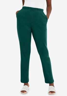 Plus Size Women's Soft Ease Cotton Knit Straight-Leg Pant by Jessica London in Emerald Green (Size 18/20)